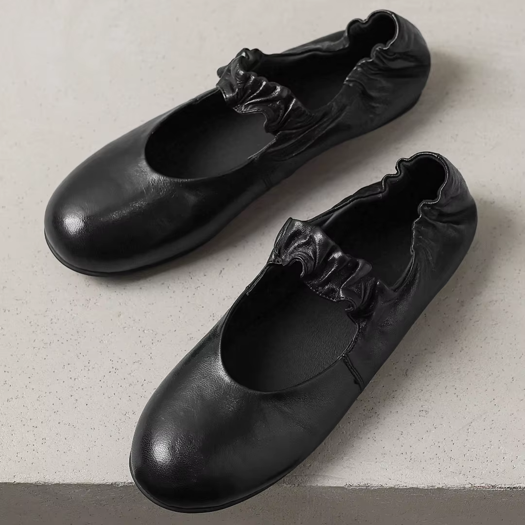 Ballerines à enfiler à bande étroite élastique en peau de mouton pour femmes, bout rond, ballerines 