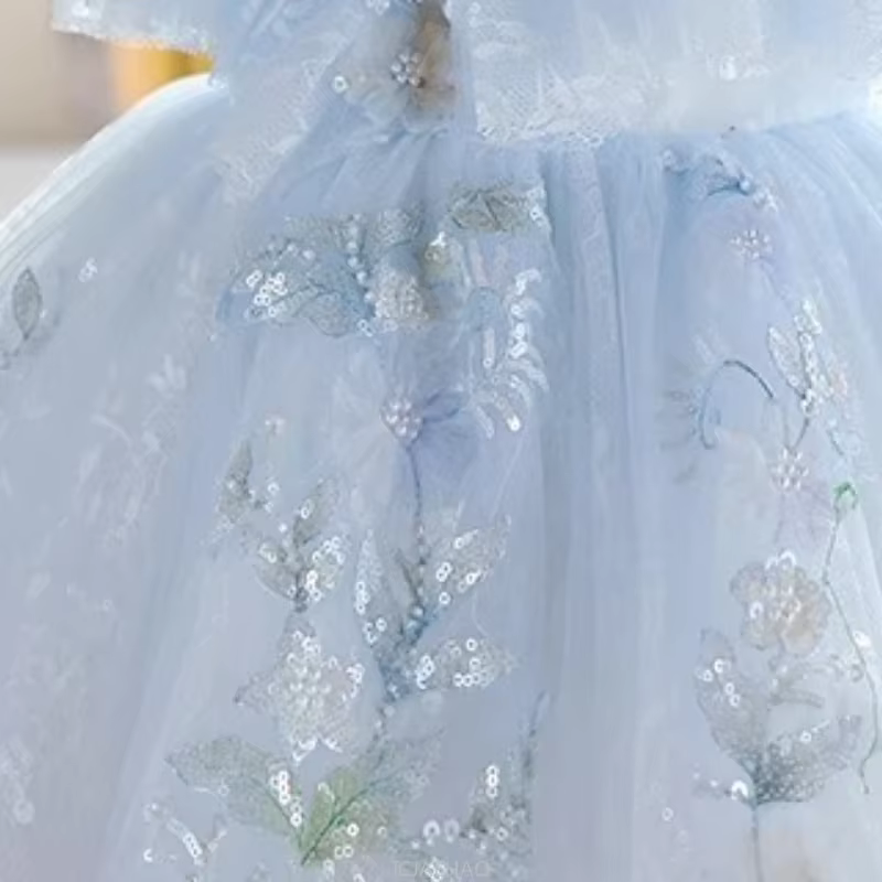 Robe de princesse rose pour filles, tenue de spectacle de Piano, à fleurs, pour mariage, pour enfant