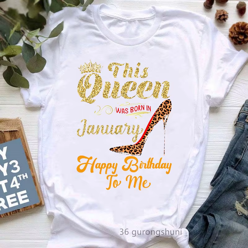 T-shirt Happy Birthday pour femmes, Streetwear, Harajuku, avec image de la reine née en octobre