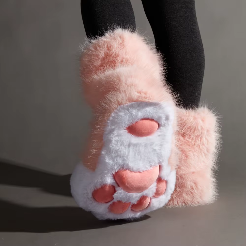 Kawaii Anime Cosplay patte de chat chaussons en peluche femmes chaud hiver maison pantoufles mignon