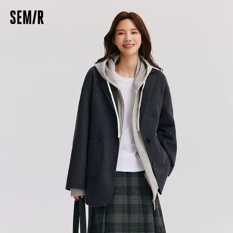 Semir-Veste double face contenant de la laine pour femme, manteau mi-long, col imbibé, polyvalent, c