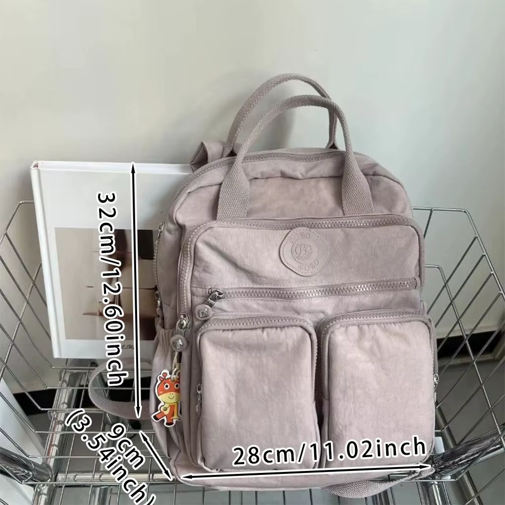 Sac à dos multi-poches pour femmes, sac à dos de voyage en Nylon de couleur unie à poignée souple, l