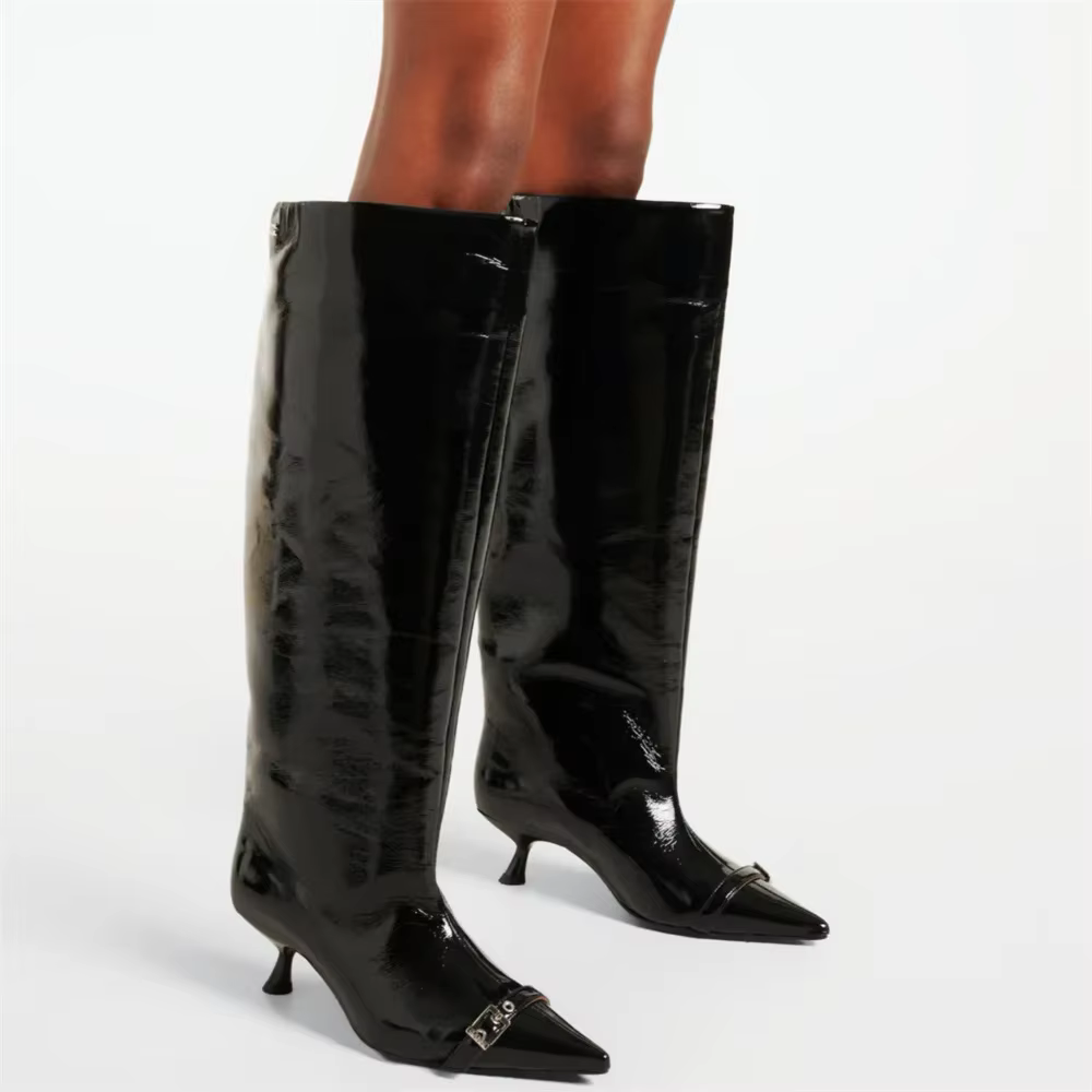 Bottes longues marron pour femmes, talon bas, bottes au genou, chaussures de grande taille, commerce