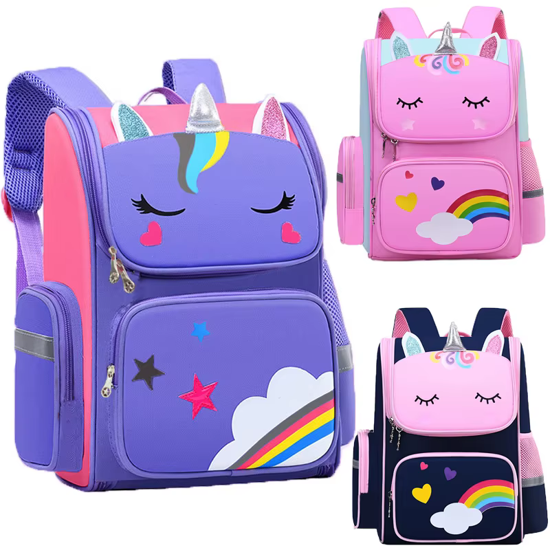 Sac à dos enfant pour fille licorne enfants Bookbag yeux arc-en-ciel sac d'école adolescente sac à d