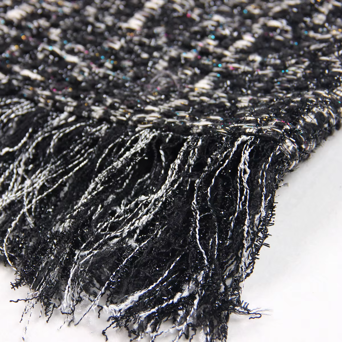 S-XL haute qualité mode nouvelle rayure élastique tweed tissu col rond manches longues frange dentel