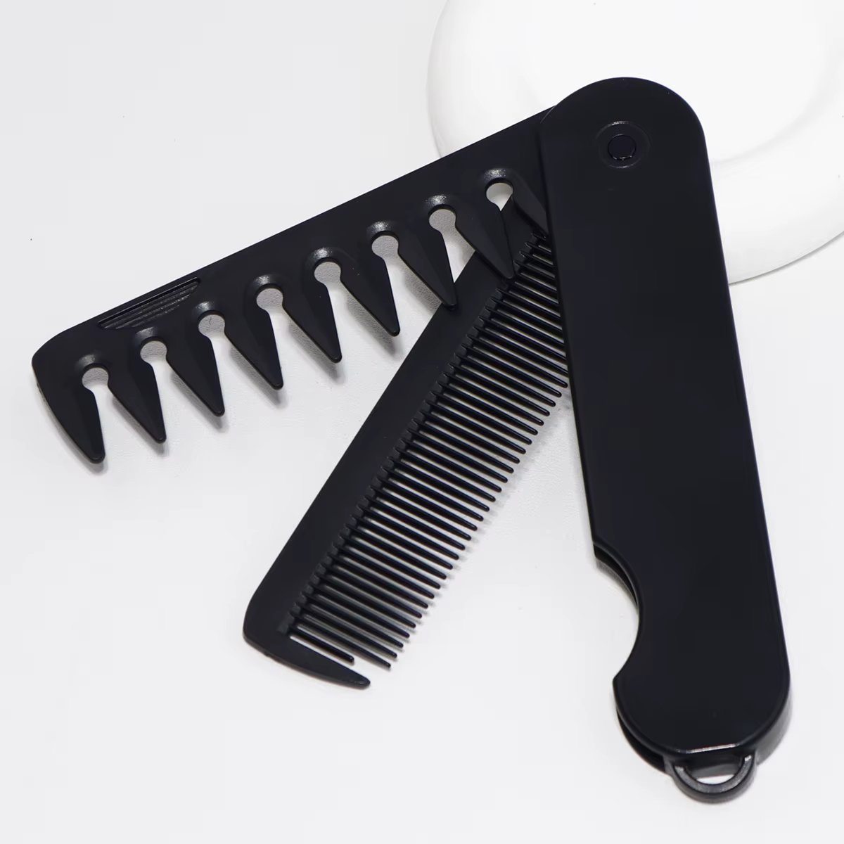 Peigne pliant noir 2 en 1, peigne pliant à double dent pour frange sèche et humide, design portable,