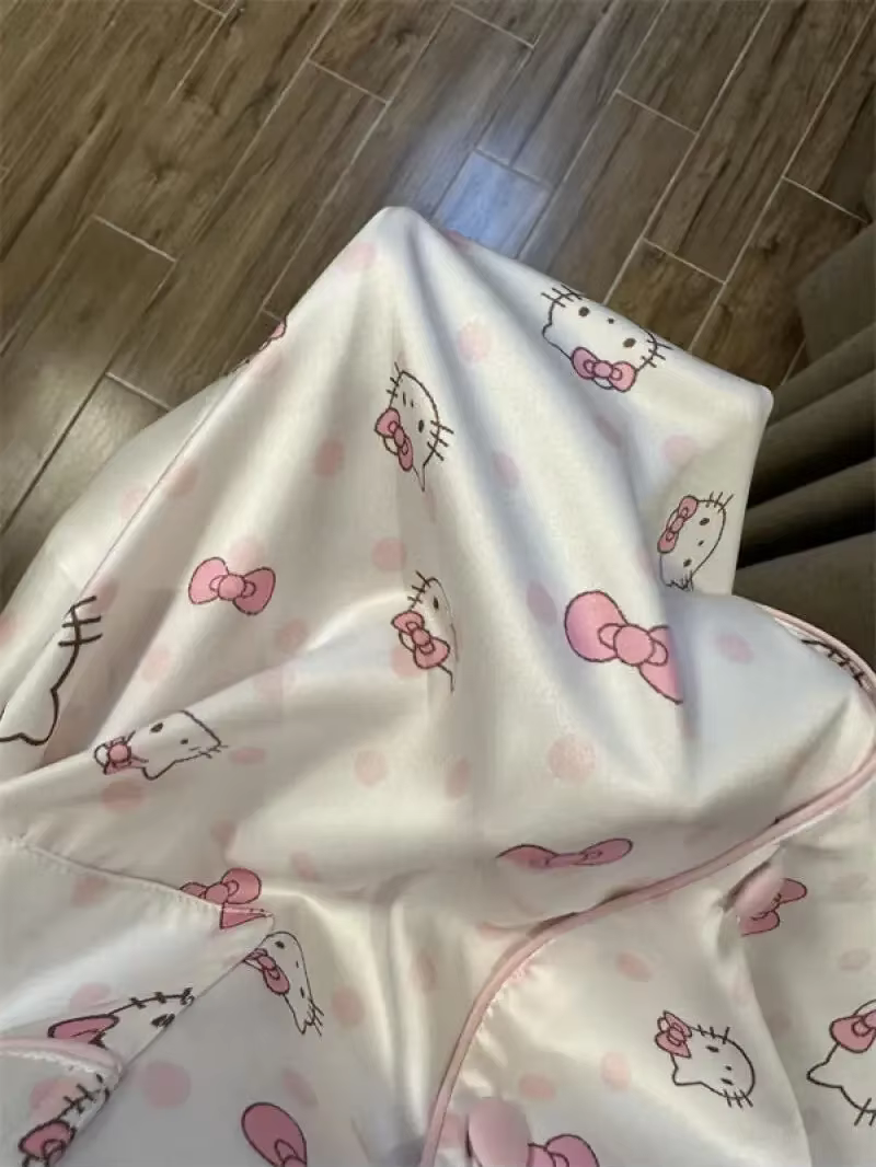 Sanrio – pyjama 2 pièces à pois Hello Kitty, Style princesse, pour femme, ensemble de vêtements de m