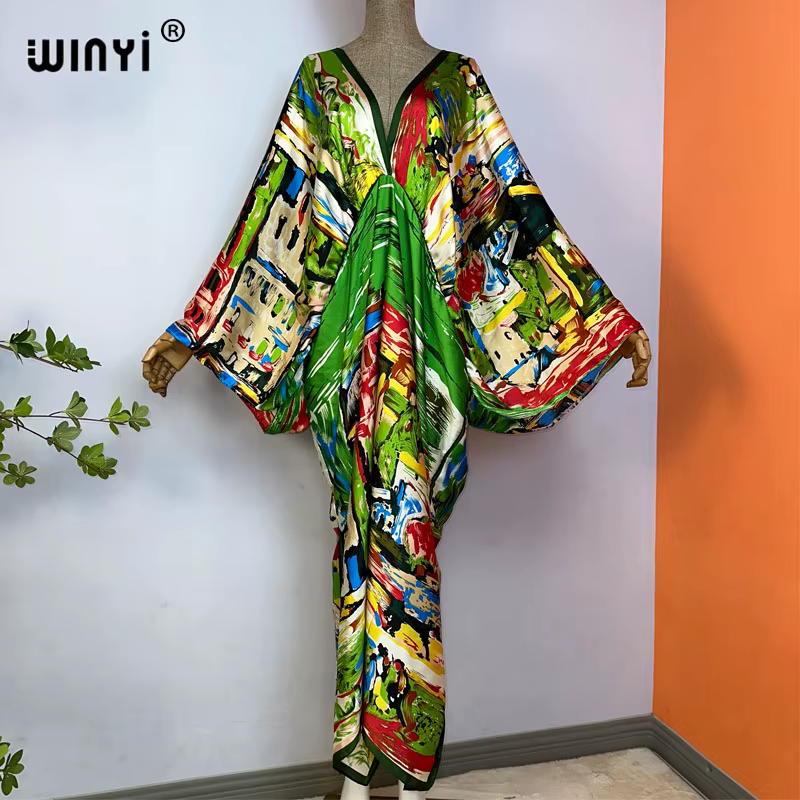 WINYI-Robe longue à col en V pour femme, robe de plage sexy, sensation de soie, mode bohème, robe de