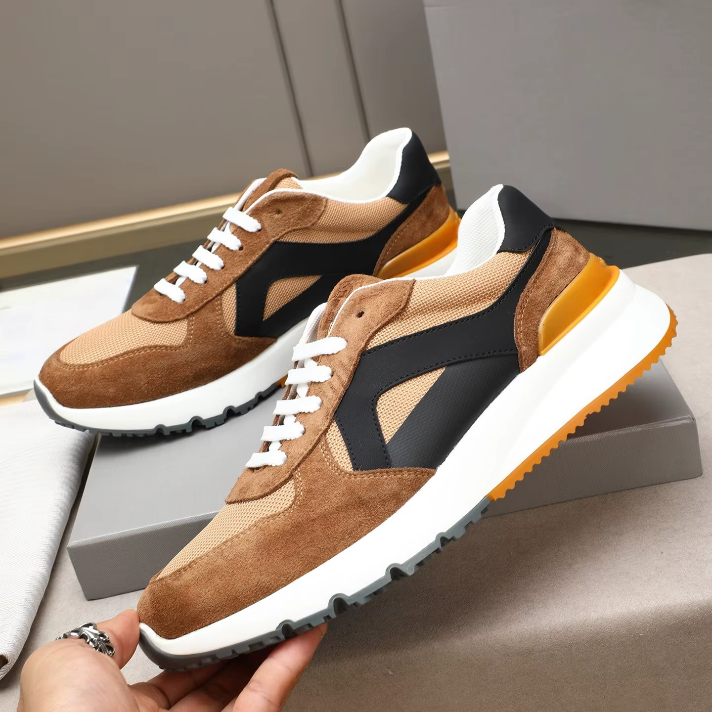 Cadeaux de Noël, chaussures pour hommes de marque de luxe, baskets décontractées faites à la main, e