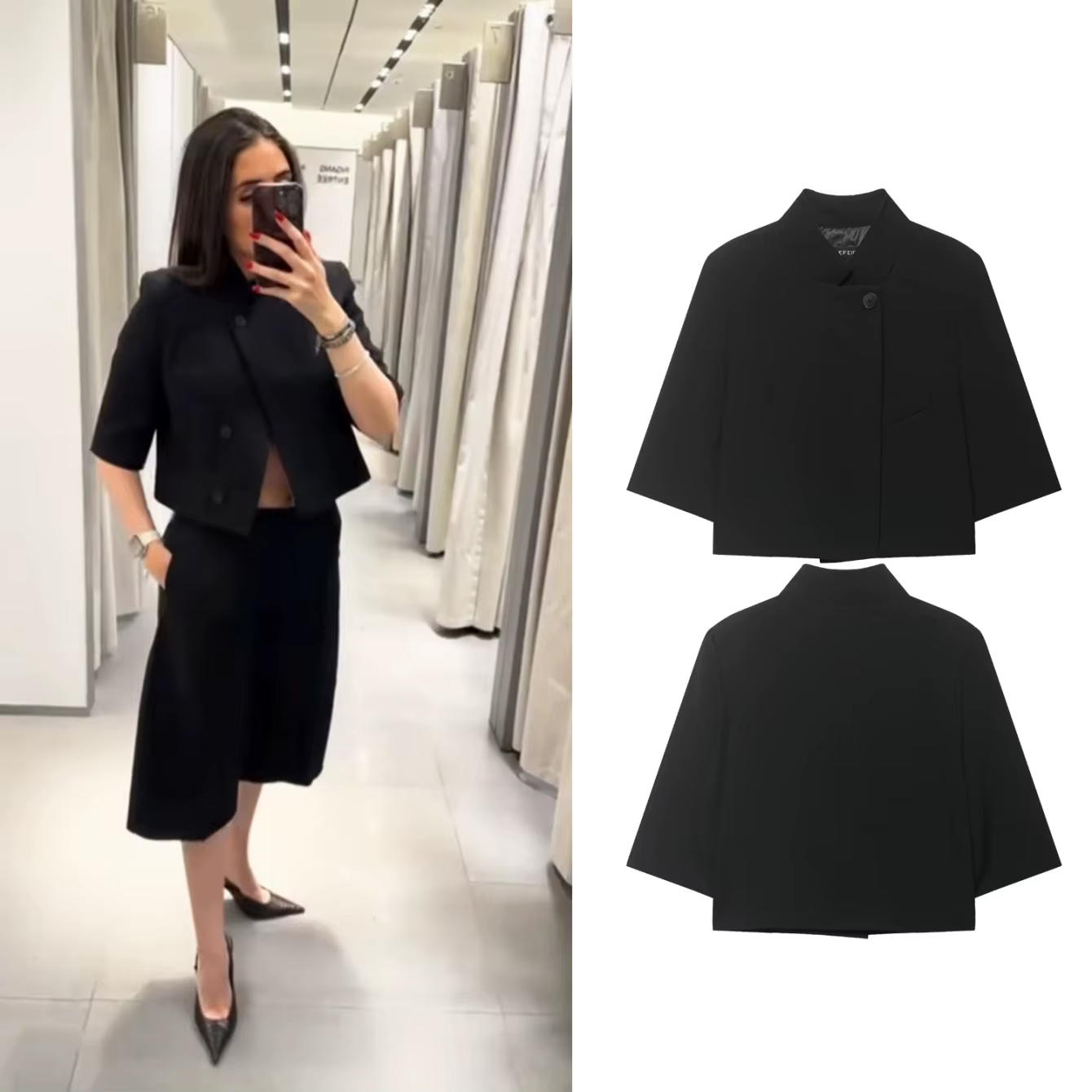 Blazer court noir pour femme, nouvelle collection printemps, manteau simple boutonnage avec épaulett