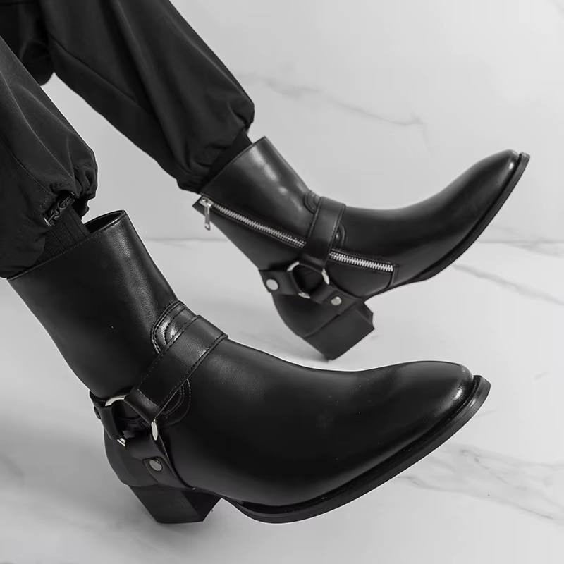 Bottes de Cowboy d'extérieur respirantes pour hommes, marque de mode d'automne, classiques noires, c