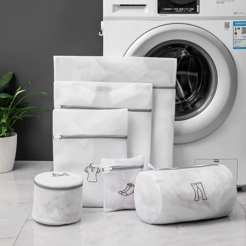 Sac à linge pliable en Polyester, broderie mignonne, maille Fine, sacs de lavage pour Machines à lav