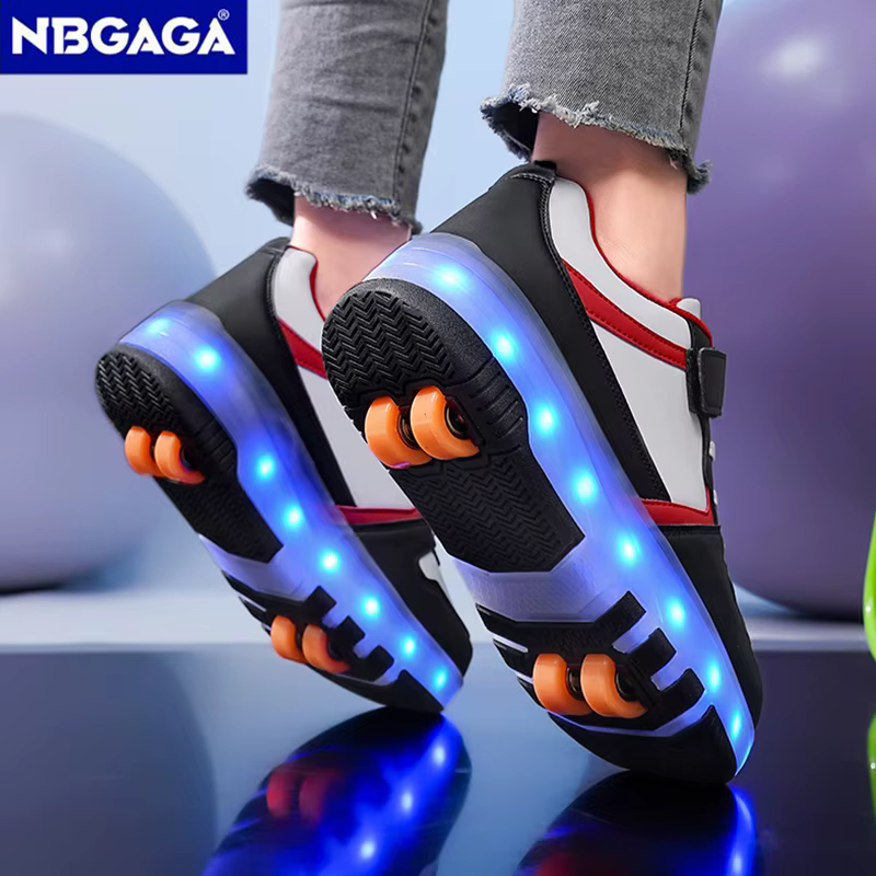 Chaussures lumineuses pour enfants avec charge USB, chaussures de sport d'extérieur, patins à roulet