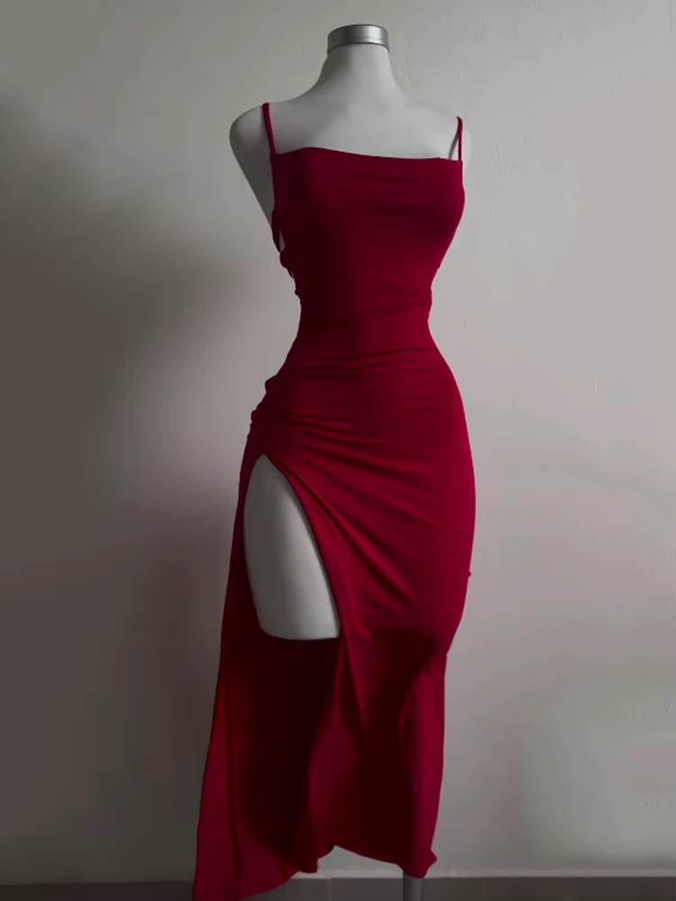 Robe longue à lacets, dos nu, Sexy, fendue, sans manches, moulante, fête, Club, Robes de soirée, rue