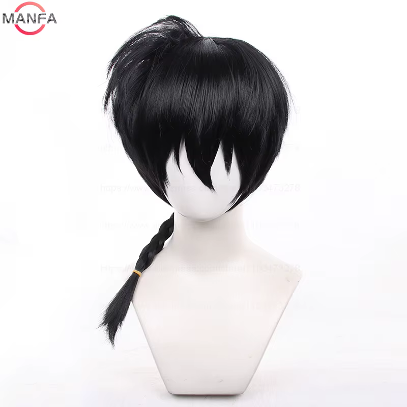 Haute qualité nouveau Anime Ranma 1/2 Ranma Cosplay perruque Ranma noir Rose rouge tressé Halloween 