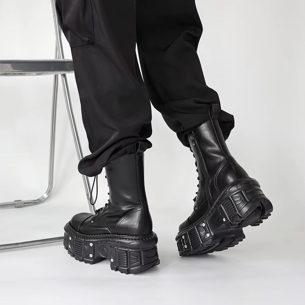 2026 nouveau Punk femmes plate-forme bottines femme Rock bout rond à lacets mode rétro grosses chaus