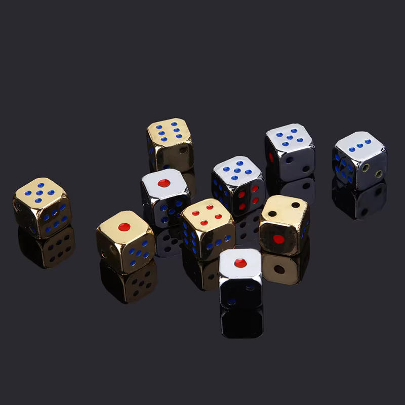 Dés en métal créatifs dorés/argentés, dés de jeu amusants avec points colorés, accessoires de jeu de
