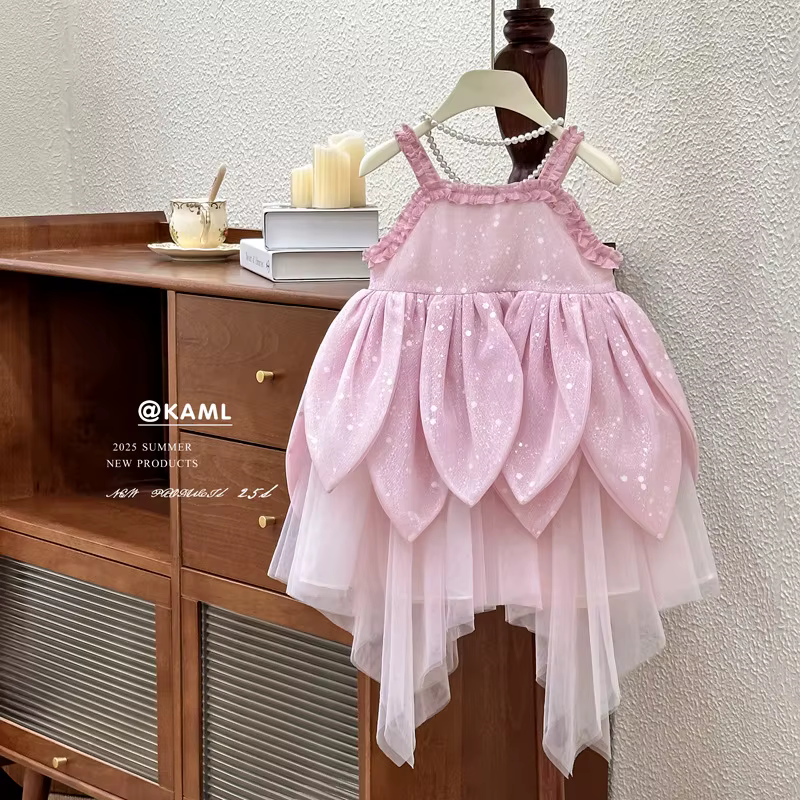 Robe d'été pour filles, nouvelle robe de princesse féerique à fleurs, à bretelles, Super féerique, p