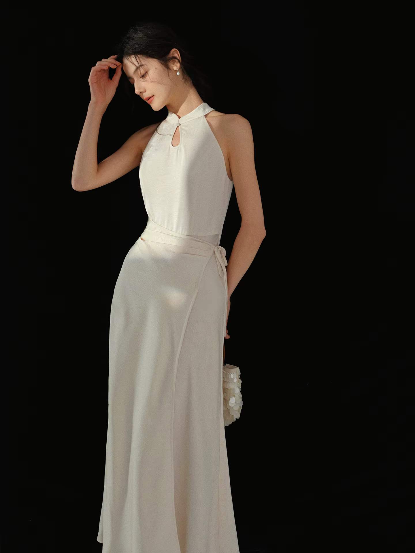 Robe longue en Jacquard élégante, Style chinois, sans manches, coupe drapée, tenue d'inspiration Vin