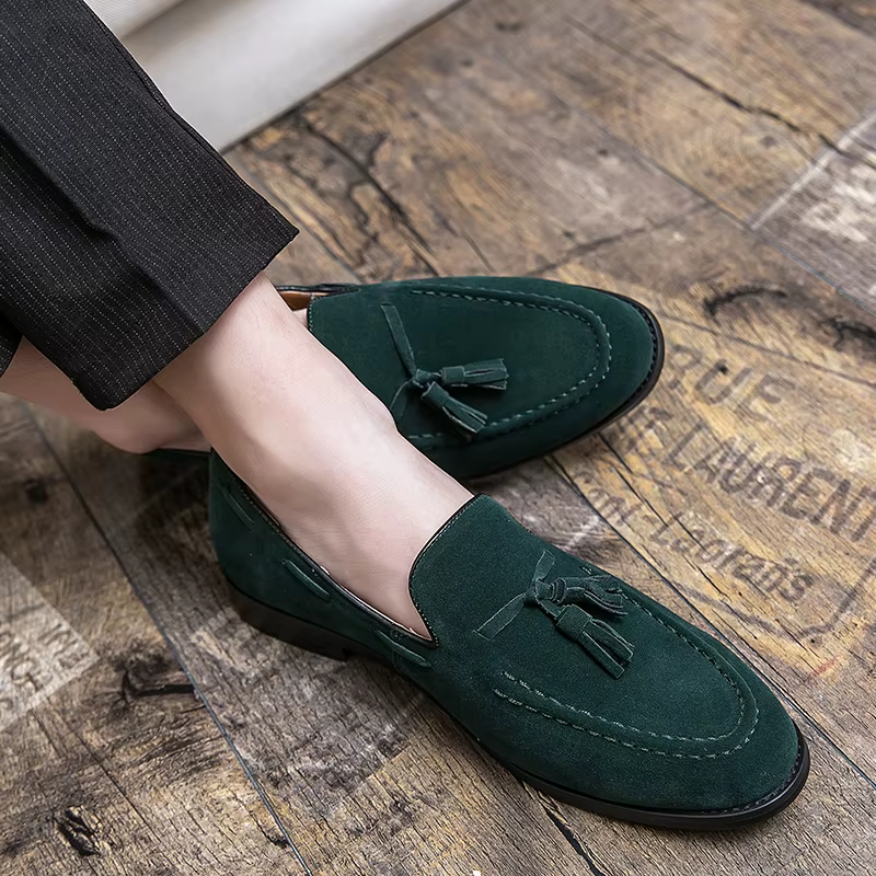 Mocassins d'été en daim à pampilles pour hommes, style italien 2026, souples et de haute qualité, ch