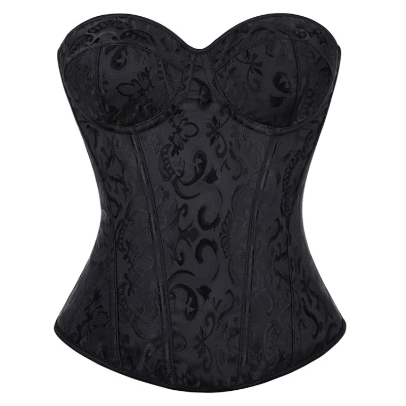 Corset Jacquard Vintage pour Femme, Style Gothique, Bustier Overbust à Lacets, Gaine Amincissante et