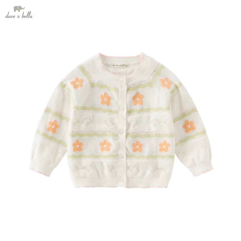 MACSpring-Cardigan en tricot floral pour filles, pull pour enfants, pull pour bébé, haut décontracté