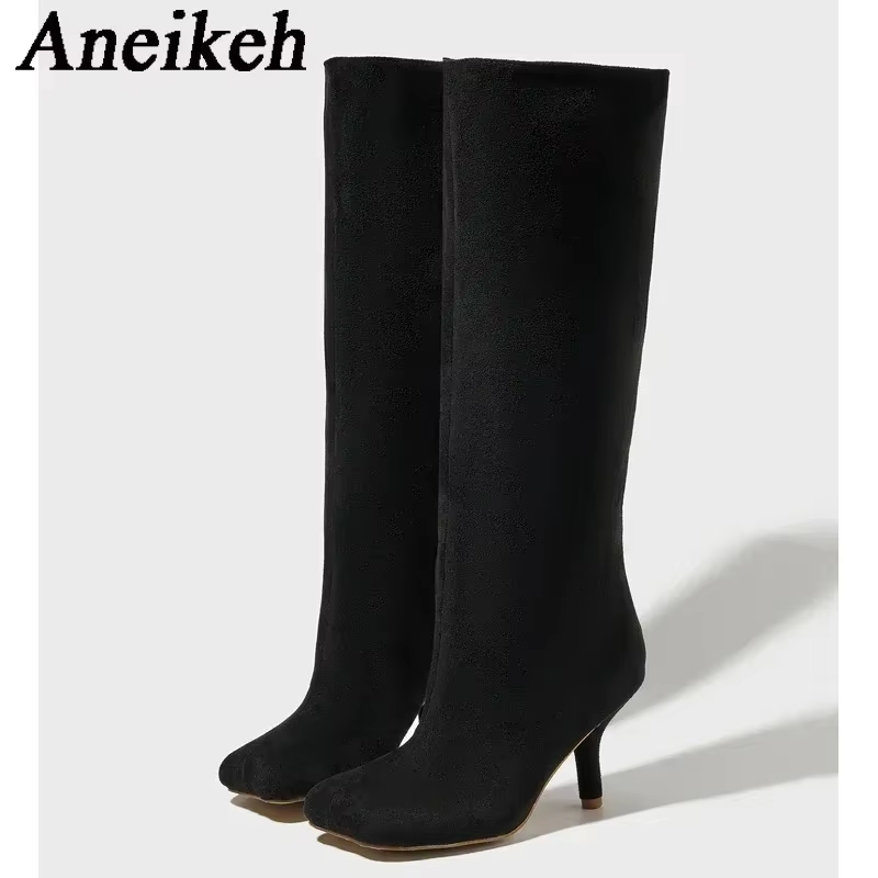Aneikeh-Bottes Hautes au Genou pour Femme, Style de Rue, Mode, Carré, Parker, Punk, Talons Bas, Minc