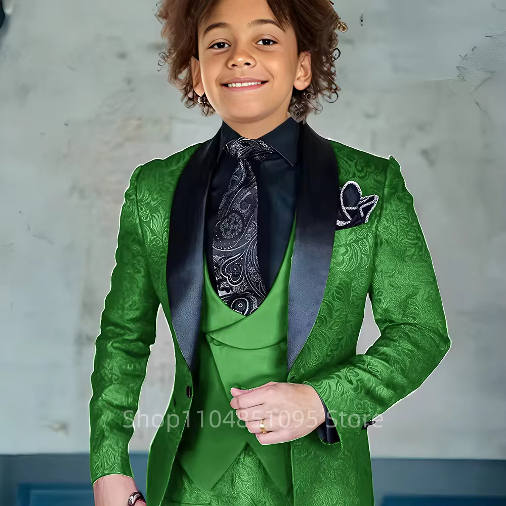Costume Jacquard pour garçon, Blazer, gilet, pantalon, ensemble 3 pièces, Tuxedos de mariage pour en