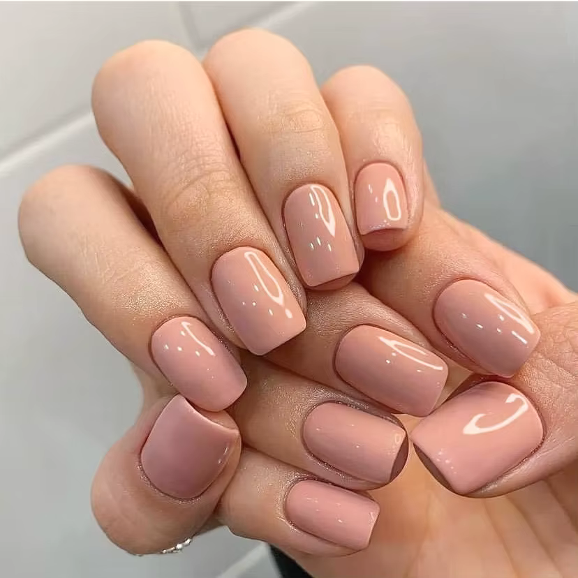 Faux ongles courts et carrés, couleur unie, Design rouge vin, à pression, simples, détachables, fini