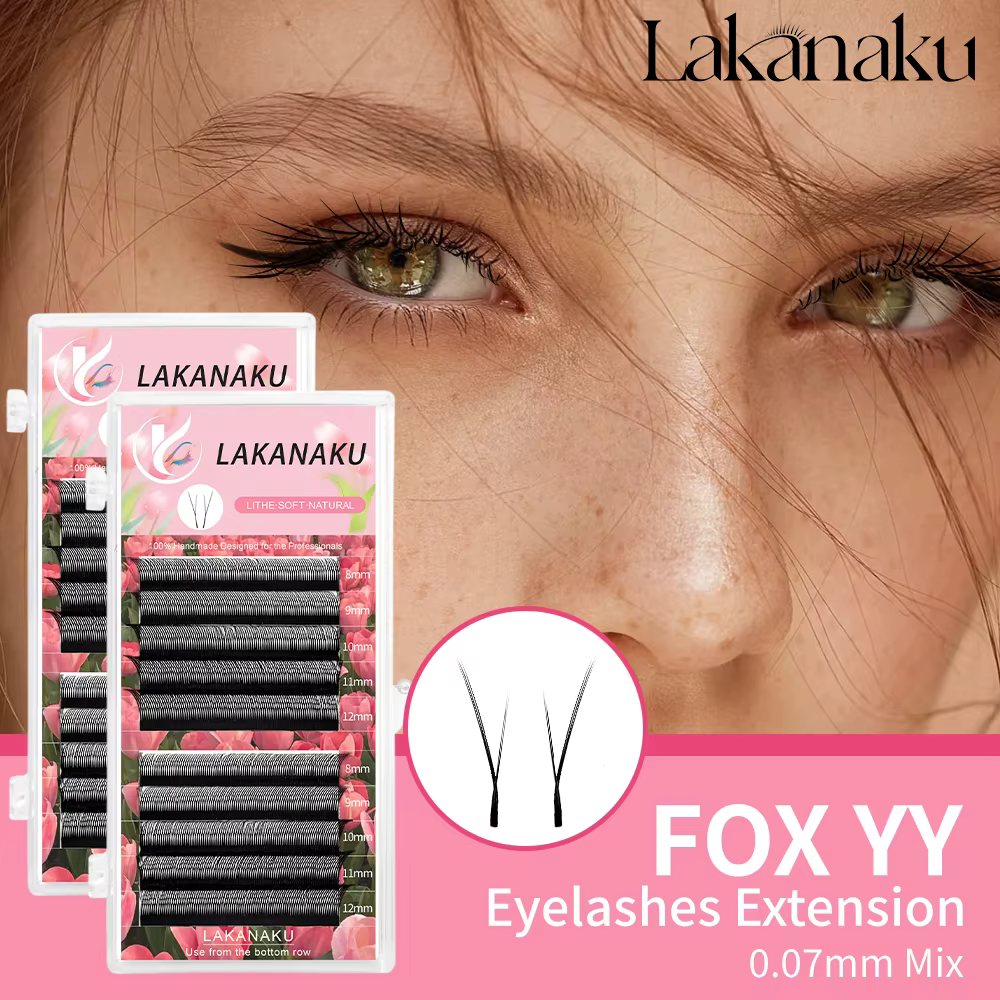 LAKANAKU-Extensions de Cils en Faux Vison Doux, Volume Brésilien, Forme YY, Yeux de Renard, 0.07mm