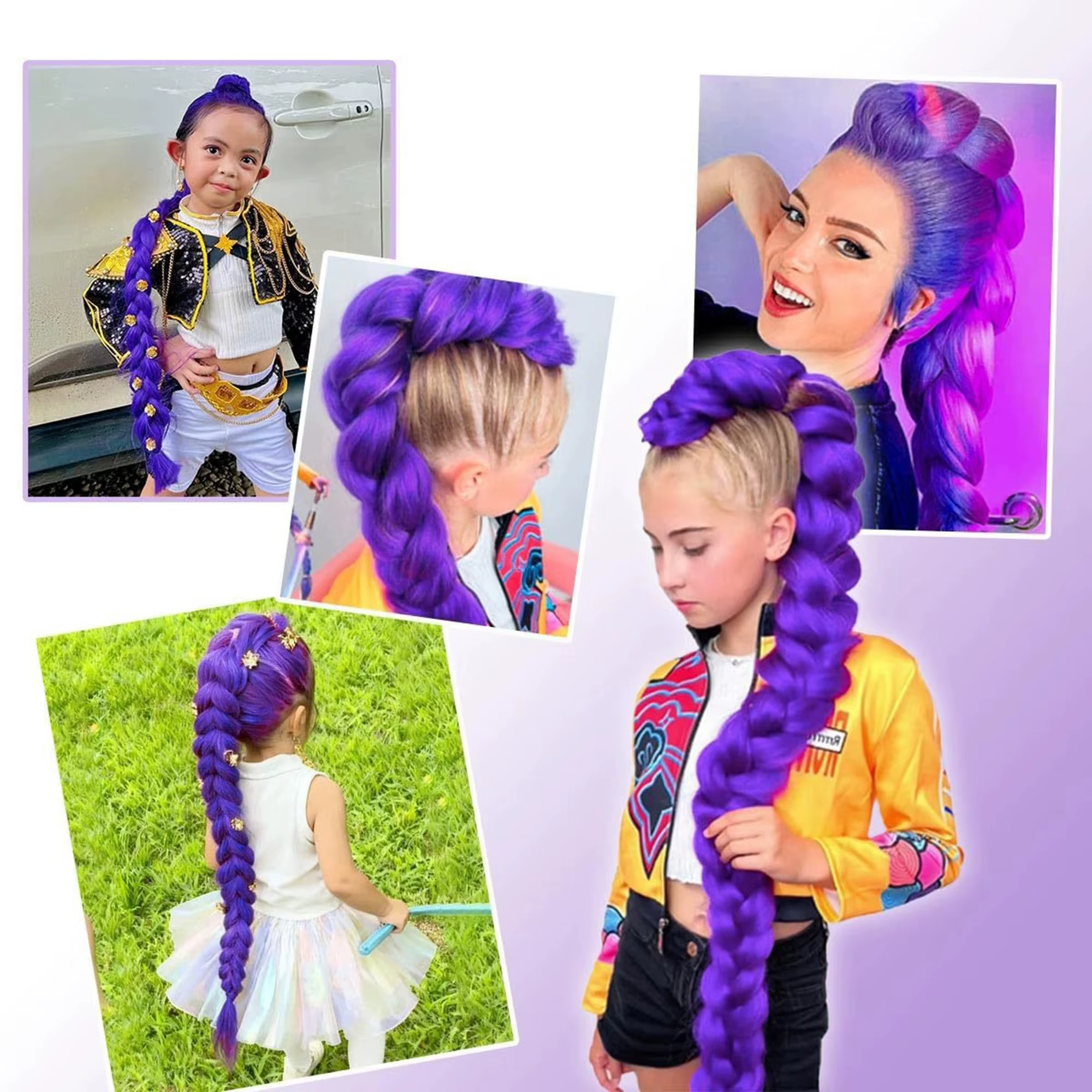 Tresses synthétiques violettes RU MI COS, queue de cheval longue avec pinces pour enfants et filles,
