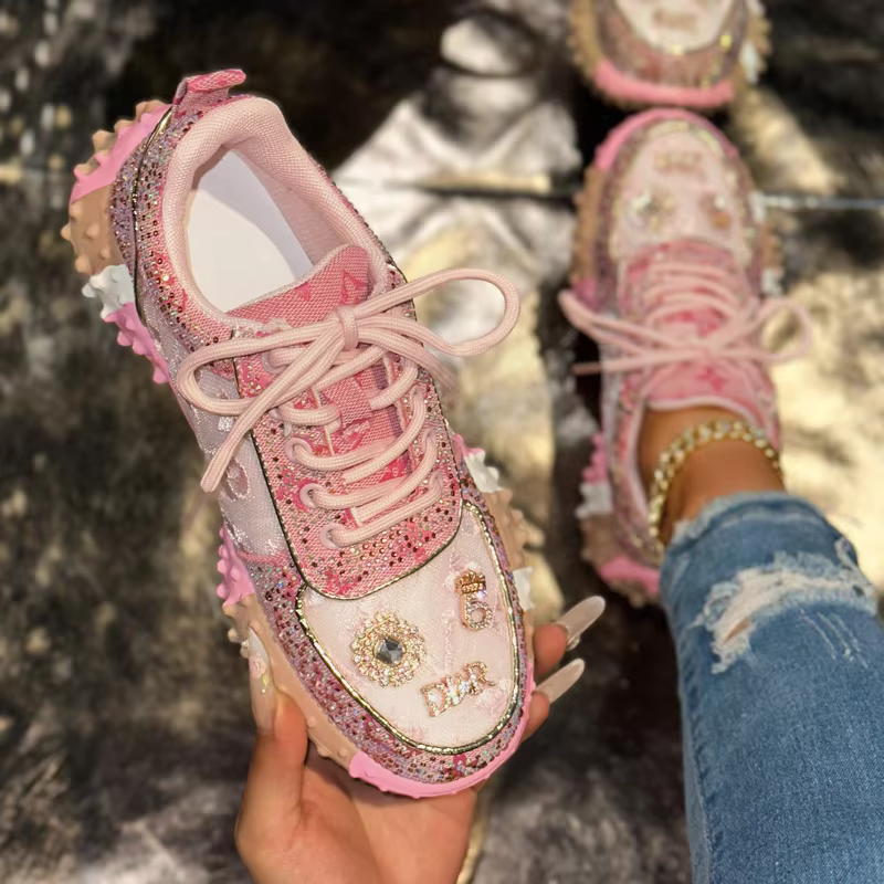 Baskets décontractées pour femmes, chaussures de luxe à strass, nouvelle plateforme d'extérieur, cha