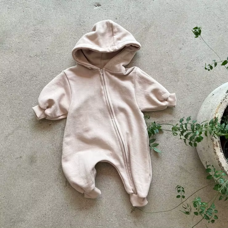 Combinaison à capuche avec poche pour bébé, vêtements pour nouveau-né, barboteuse confortable à capu