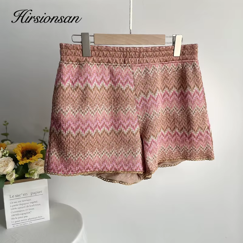 Hirsionsan-Short de plage chic à taille haute pour femme, vêtement d'été coloré, rayé, doux, décontr