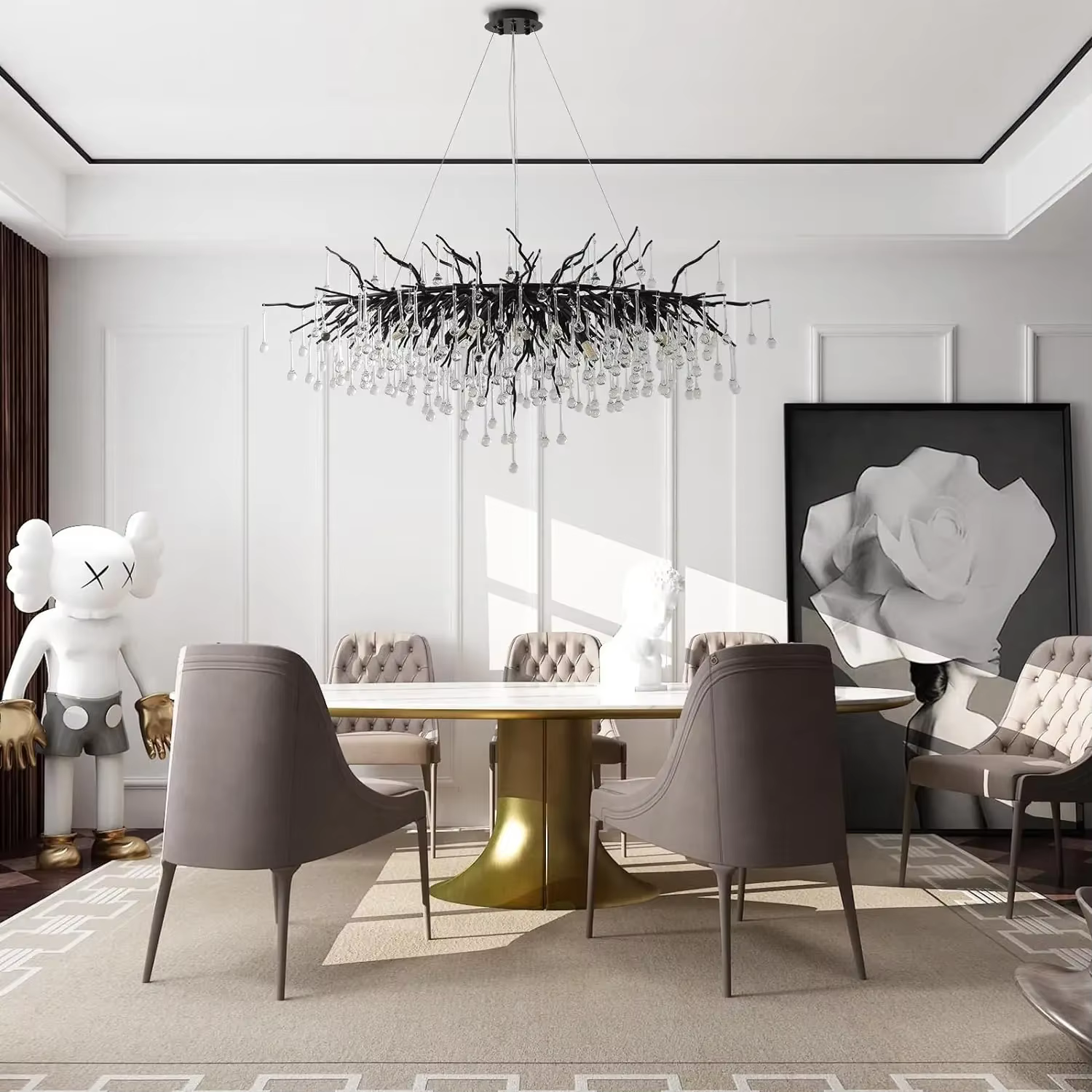 Lustres en cristal de luxe nordique royal, or, chrome, goutte d'eau, suspension, salon, hôtel, hall,