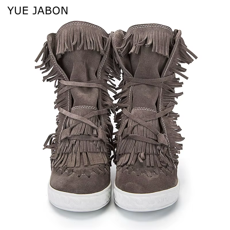 Bottes de rinçage en daim pour femmes, cuir véritable, haut, pompon, dames, recommande d'augmenter l