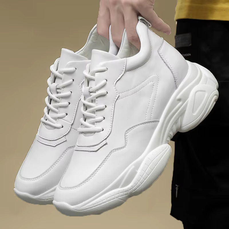 Chaussures rehaussantes pour hommes, semelle intérieure augmentée de 8cm, blanc, noir, grande taille
