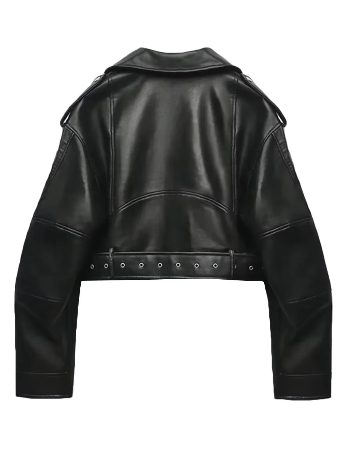 Femmes Vintage ample lavé Faux cuir veste courte Streetwear femme fermeture éclair ceinture Moto Bik