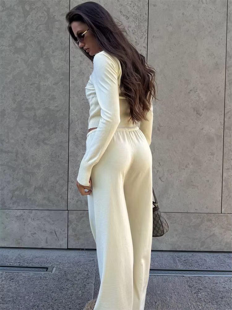 Tossy décontracté tricot femme tenues survêtement à lacets côtelé Cardigan haut et taille haute pant