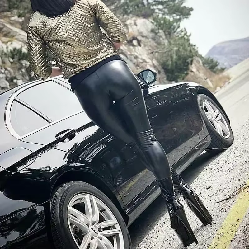Collants Sexy en cuir PU noir pour femmes, pantalons taille haute, haute élasticité, Slim, mode, lev