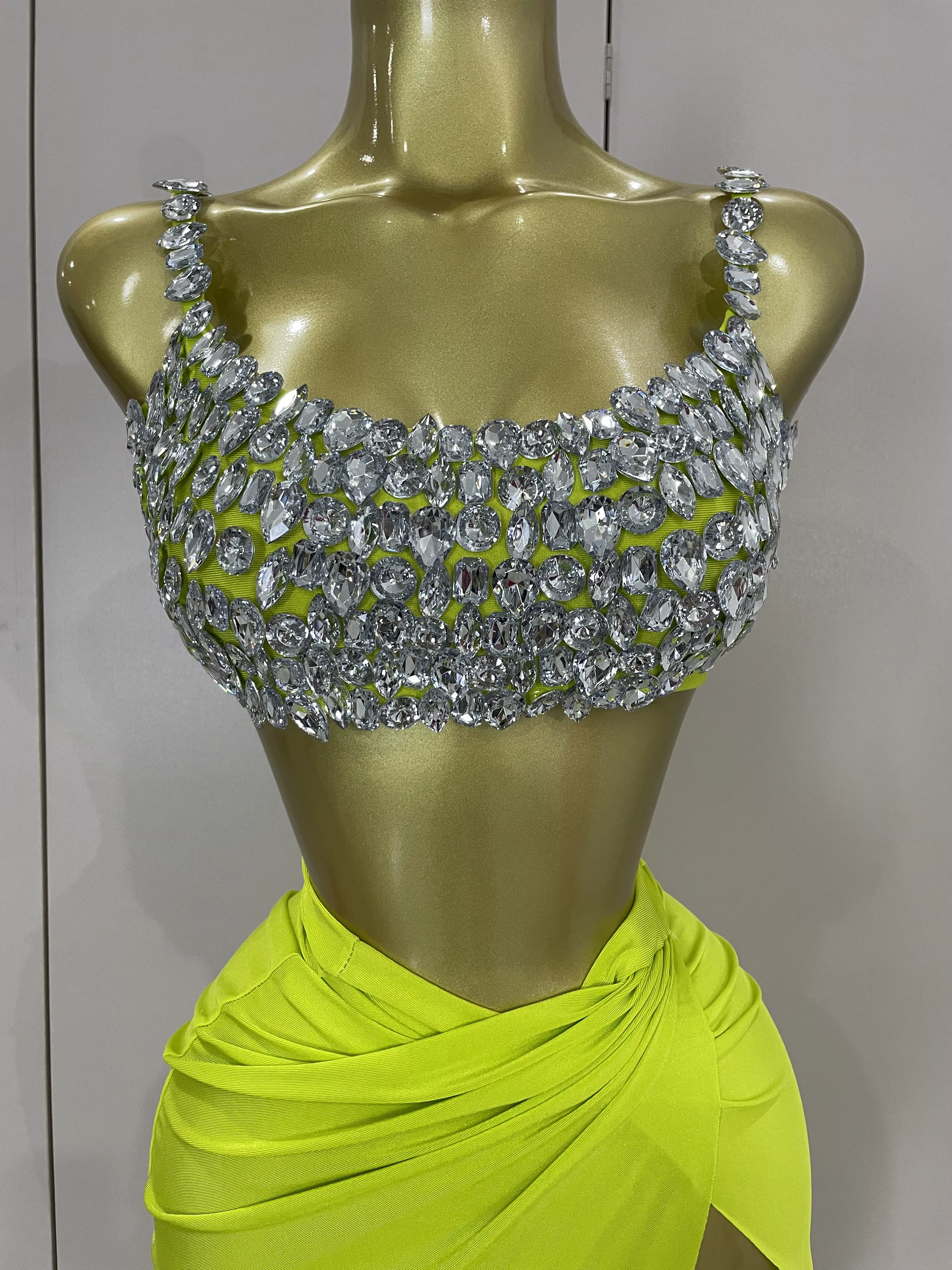 Ensemble deux pièces Sexy avec diamants en cristal scintillant pour femmes, Costume de spectacle sur