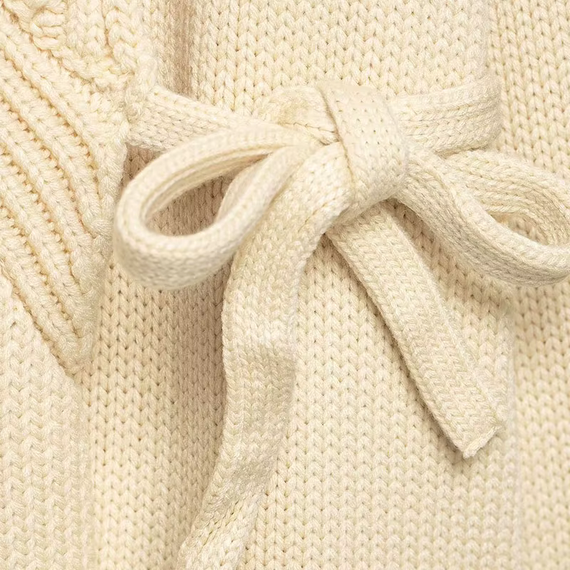 NLZGMSJ Cardigan Femme 2026 Printemps Épais Manches Longues Irrégulier à Nouer Ample Tricoté Manteau
