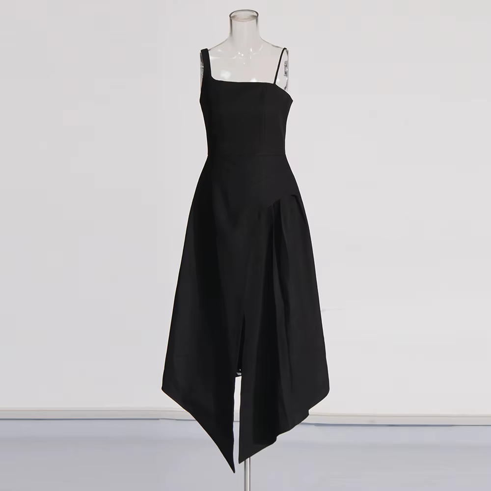 TWOTWINSTYLE détachable cape robes élégantes pour les femmes col carré sans manches taille haute hit