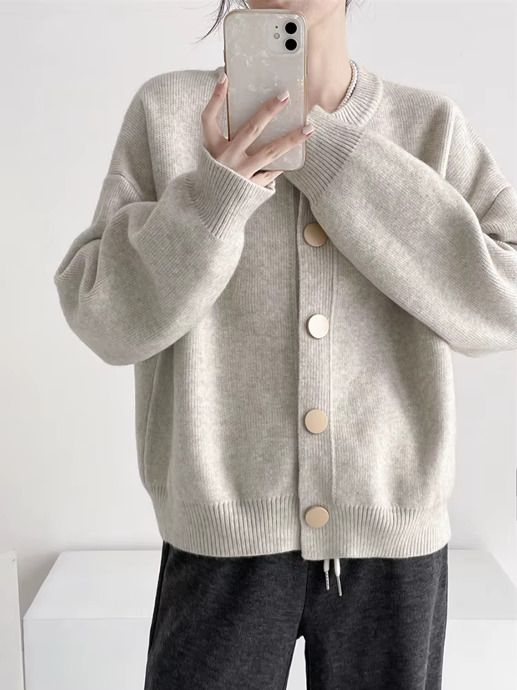 AOSSVIAO-Cardigan à col rond pour femme, couleur unie, simple boutonnage, collection automne hiver