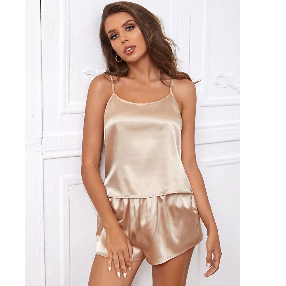 Robe de nuit Sexy en Satin de soie pour femmes, col en v, ourlet fendu, Lingerie douce, bretelles sa
