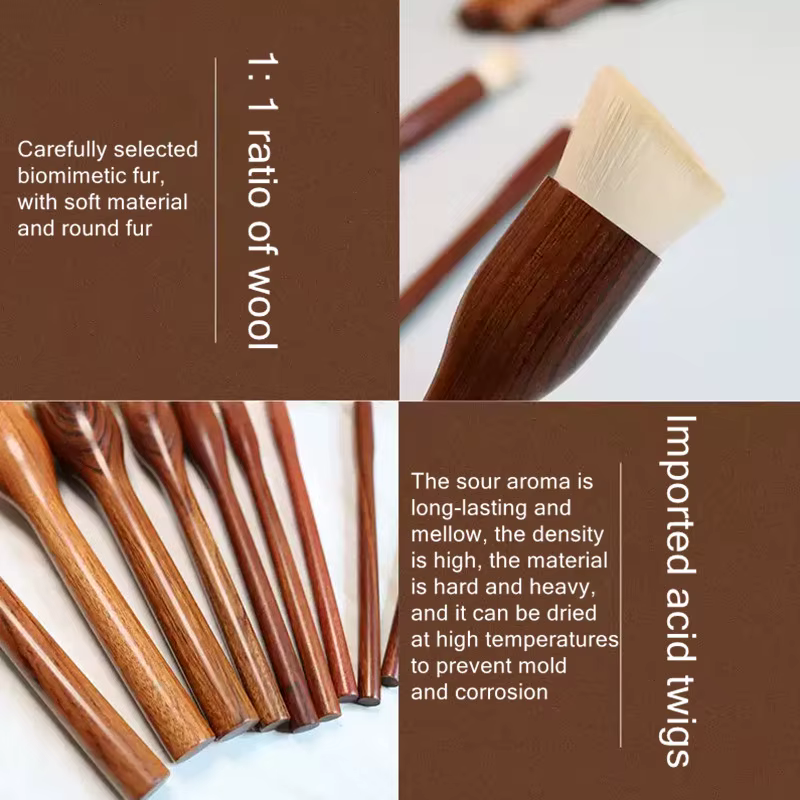 Ensemble de pinceaux de maquillage en bois de santal, mélangeur de fond de teint en poudre, sculptur
