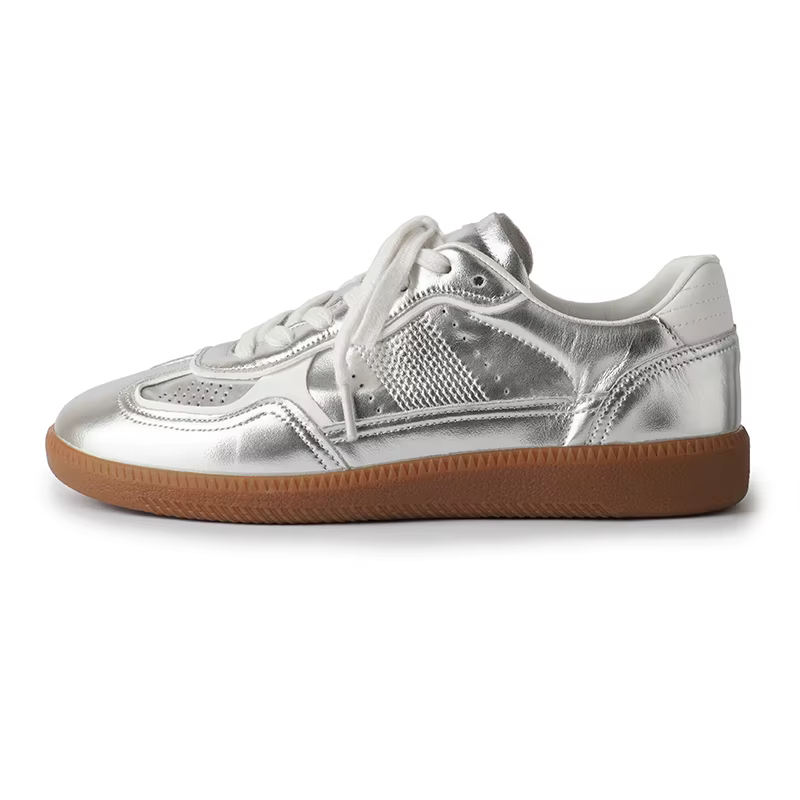 Baskets à lacets en cuir fendu pour femmes, chaussures plates épissées pour dames, appartements déco