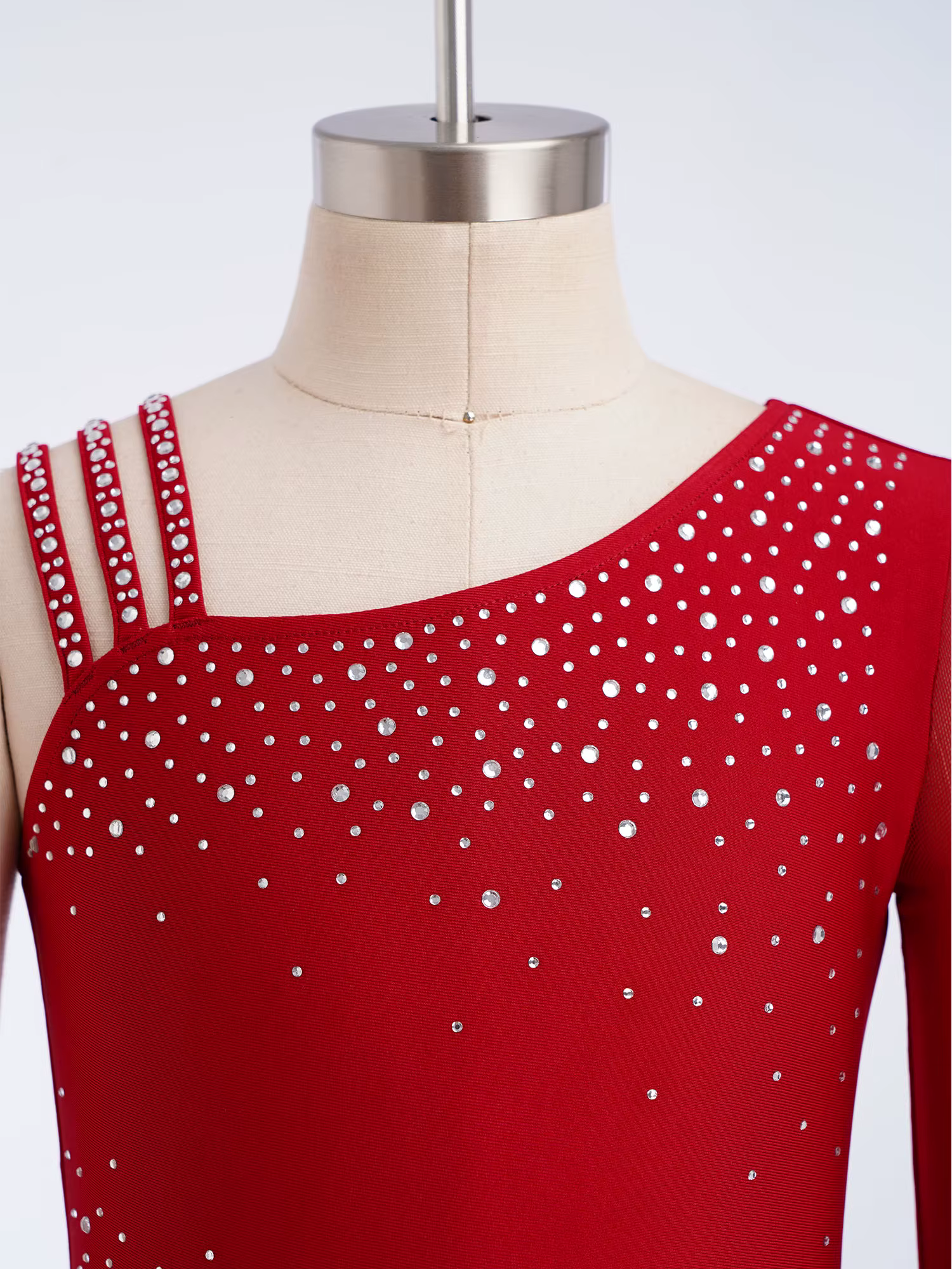 Justaucorps de danse et de gymnastique pour filles, avec strass scintillants, maille asymétrique, co