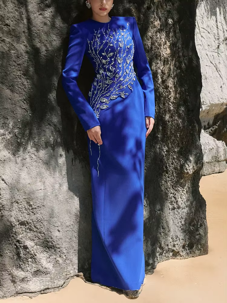 HIGH STREET Nouvelle Collection 2026 Robe Longue de Soirée Formelle pour Femme, Manches Longues, Orn