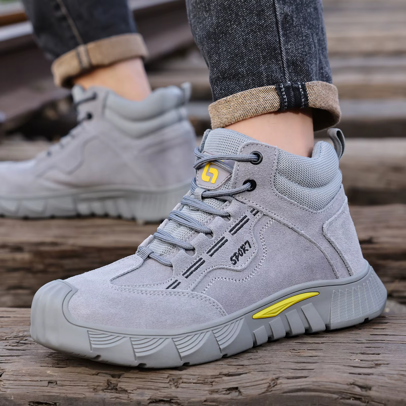 Chaussures de travail anti-choc et anti-perforation pour hommes GUYISA avec semelles en caoutchouc